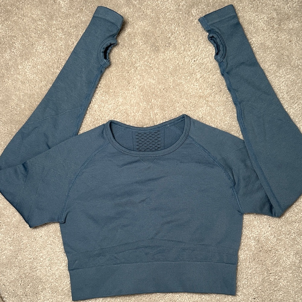 AYBL Long-Sleeve Seamless Compression Crop Top - Denim Blue